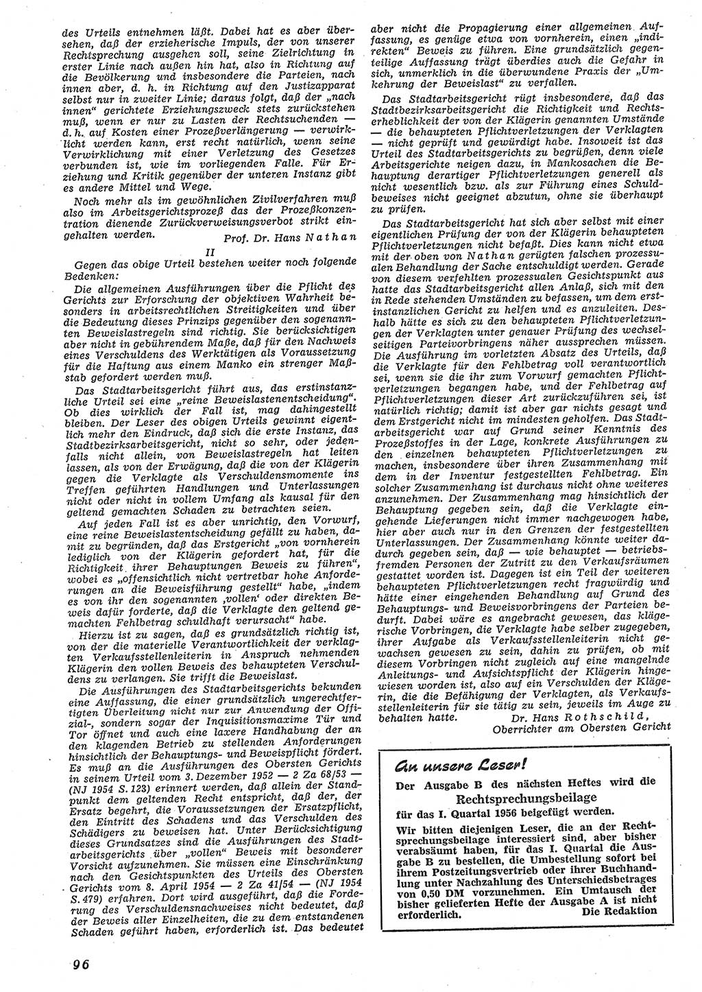 Neue Justiz (NJ), Zeitschrift für Recht und Rechtswissenschaft [Deutsche Demokratische Republik (DDR)], 10. Jahrgang 1956, Seite 96 (NJ DDR 1956, S. 96)