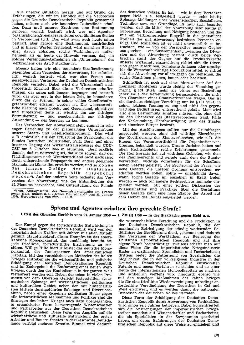 Neue Justiz (NJ), Zeitschrift für Recht und Rechtswissenschaft [Deutsche Demokratische Republik (DDR)], 10. Jahrgang 1956, Seite 99 (NJ DDR 1956, S. 99)