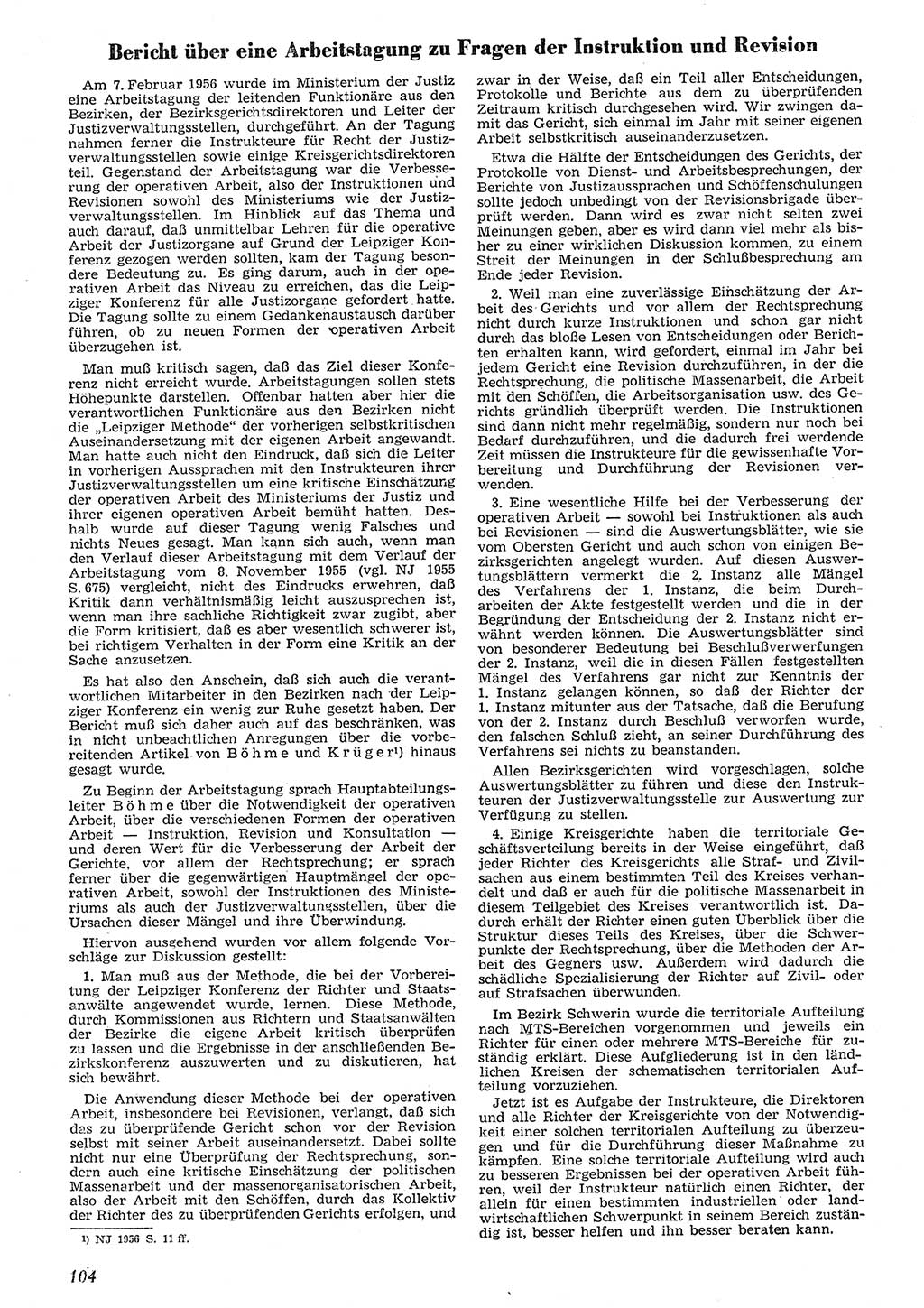 Neue Justiz (NJ), Zeitschrift für Recht und Rechtswissenschaft [Deutsche Demokratische Republik (DDR)], 10. Jahrgang 1956, Seite 104 (NJ DDR 1956, S. 104)