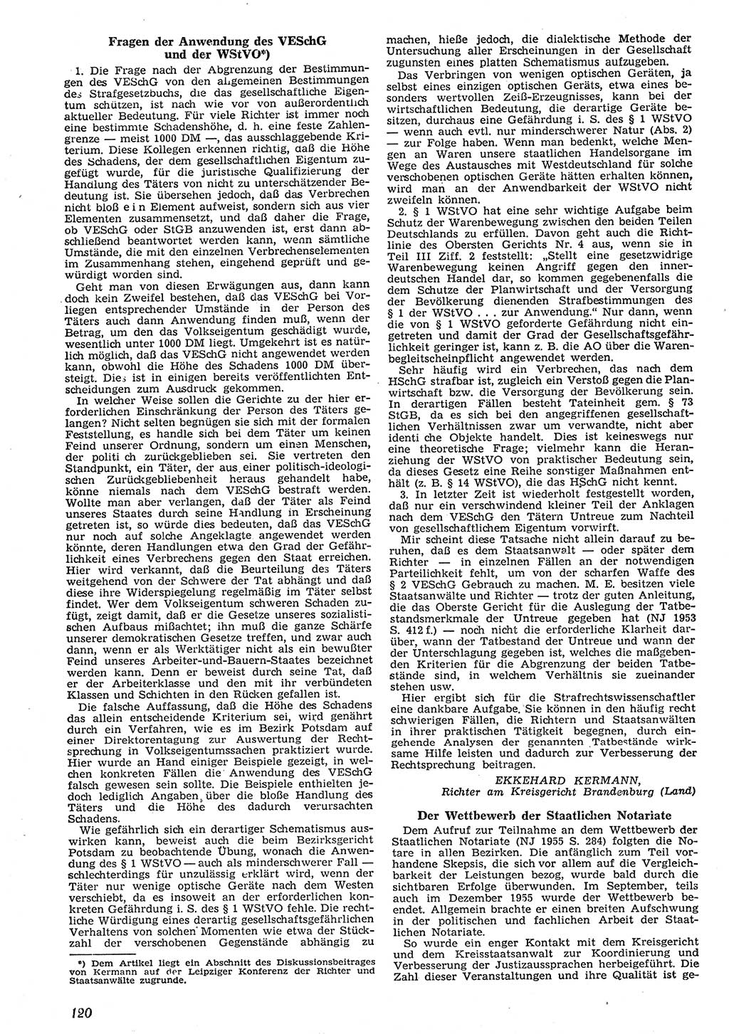 Neue Justiz (NJ), Zeitschrift für Recht und Rechtswissenschaft [Deutsche Demokratische Republik (DDR)], 10. Jahrgang 1956, Seite 120 (NJ DDR 1956, S. 120)