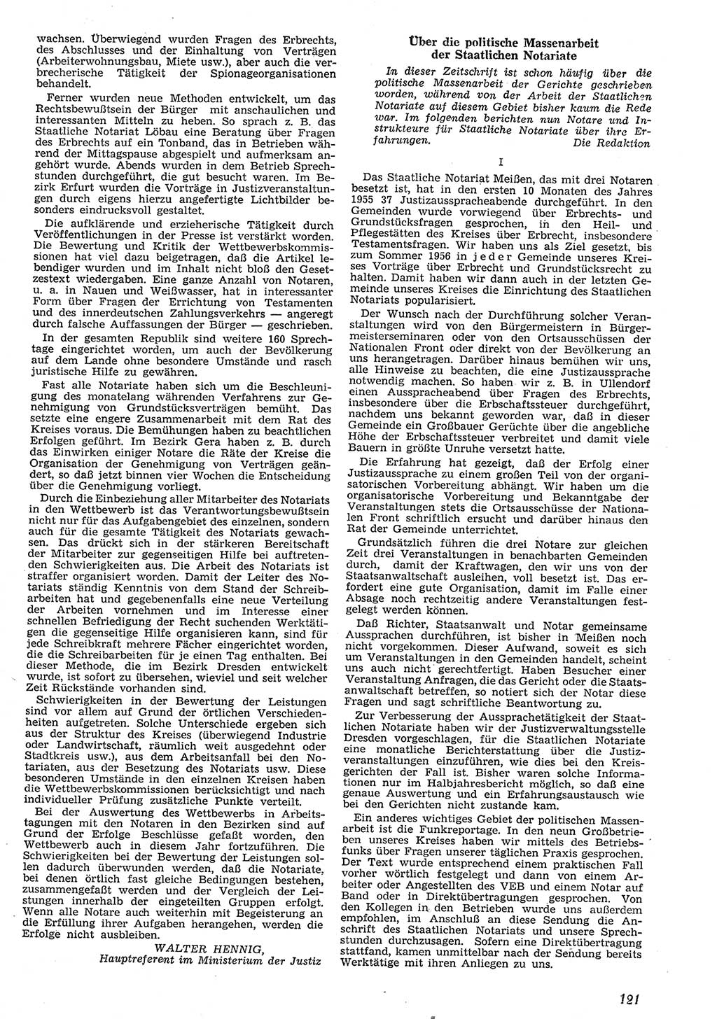Neue Justiz (NJ), Zeitschrift für Recht und Rechtswissenschaft [Deutsche Demokratische Republik (DDR)], 10. Jahrgang 1956, Seite 121 (NJ DDR 1956, S. 121)