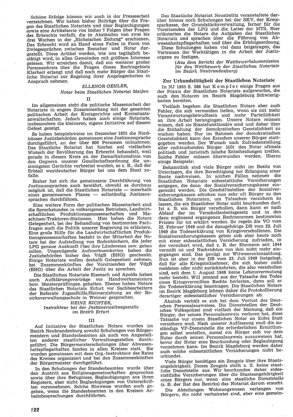 Neue Justiz (NJ), Zeitschrift für Recht und Rechtswissenschaft [Deutsche Demokratische Republik (DDR)], 10. Jahrgang 1956, Seite 122 (NJ DDR 1956, S. 122)