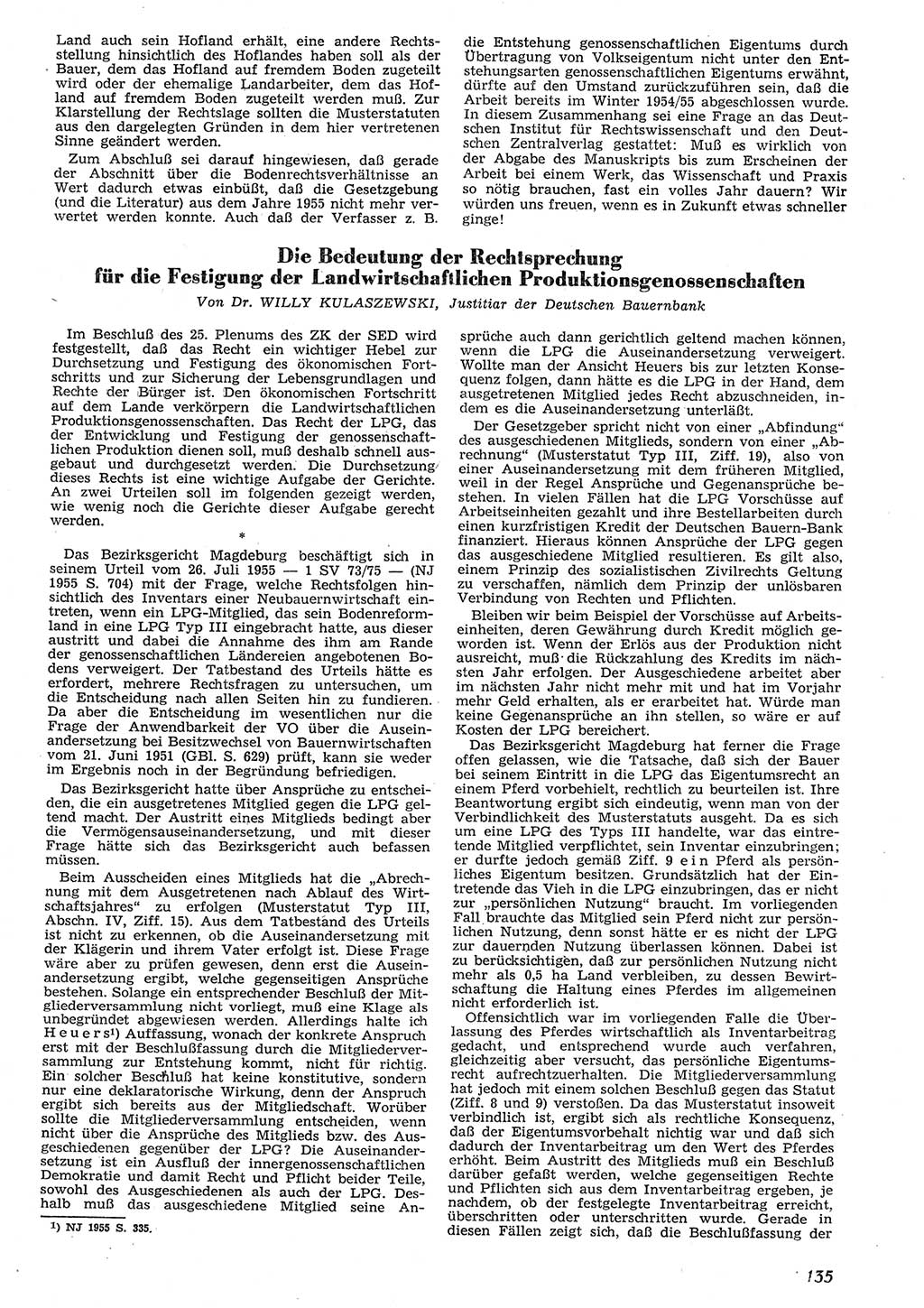 Neue Justiz (NJ), Zeitschrift für Recht und Rechtswissenschaft [Deutsche Demokratische Republik (DDR)], 10. Jahrgang 1956, Seite 135 (NJ DDR 1956, S. 135)