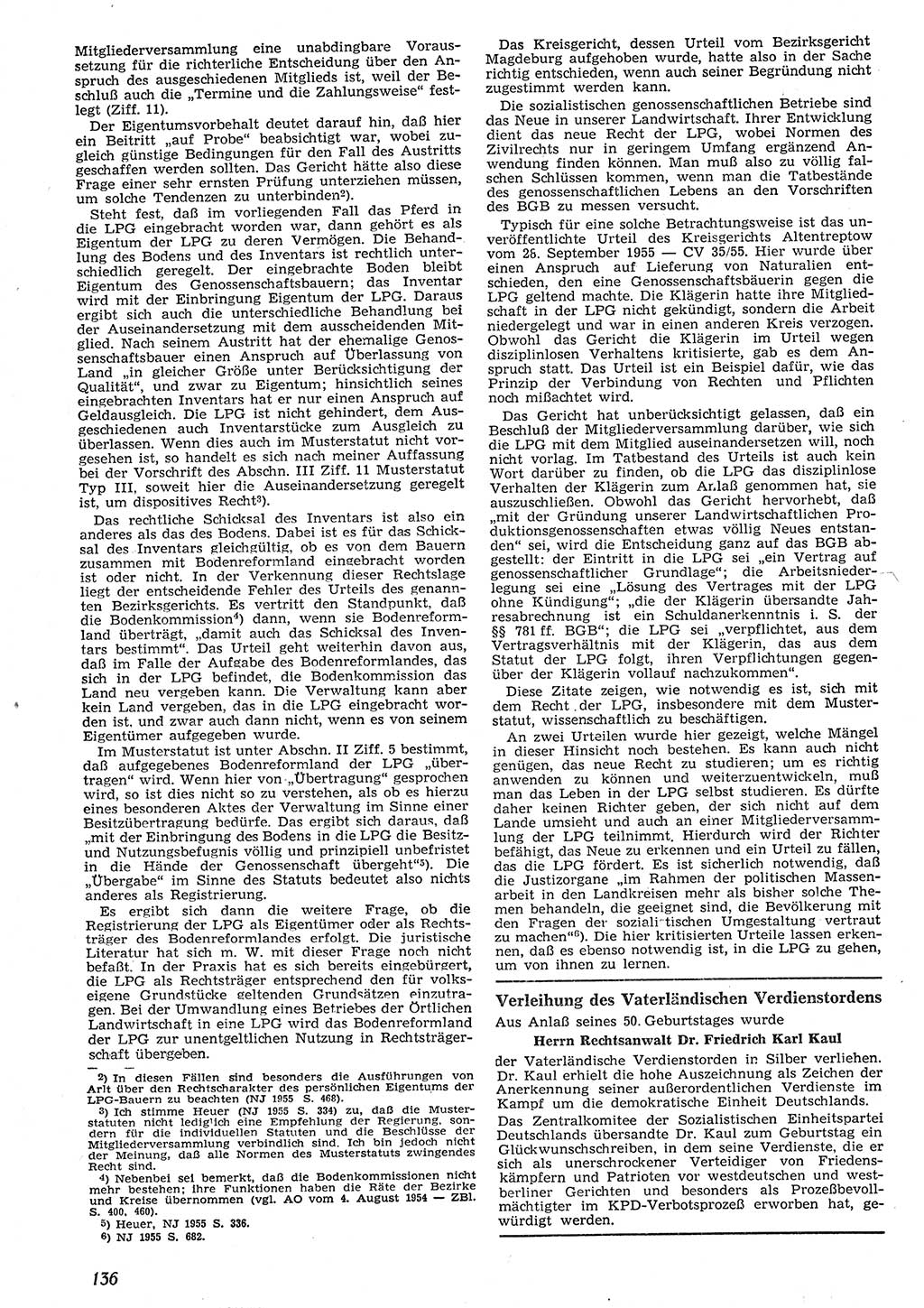 Neue Justiz (NJ), Zeitschrift für Recht und Rechtswissenschaft [Deutsche Demokratische Republik (DDR)], 10. Jahrgang 1956, Seite 136 (NJ DDR 1956, S. 136)