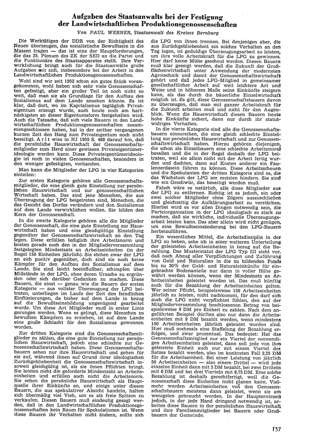 Neue Justiz (NJ), Zeitschrift für Recht und Rechtswissenschaft [Deutsche Demokratische Republik (DDR)], 10. Jahrgang 1956, Seite 137 (NJ DDR 1956, S. 137)