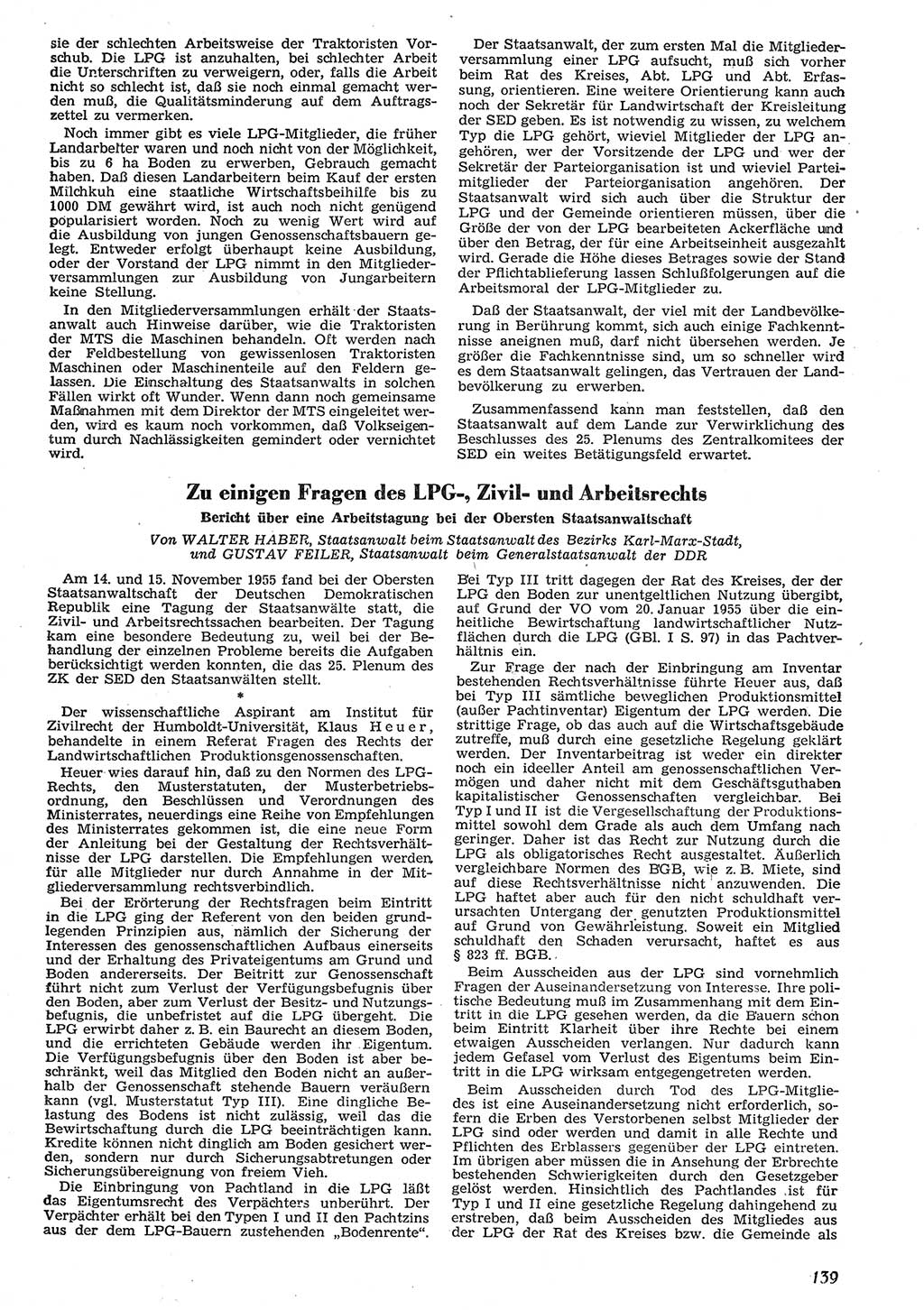 Neue Justiz (NJ), Zeitschrift für Recht und Rechtswissenschaft [Deutsche Demokratische Republik (DDR)], 10. Jahrgang 1956, Seite 139 (NJ DDR 1956, S. 139)