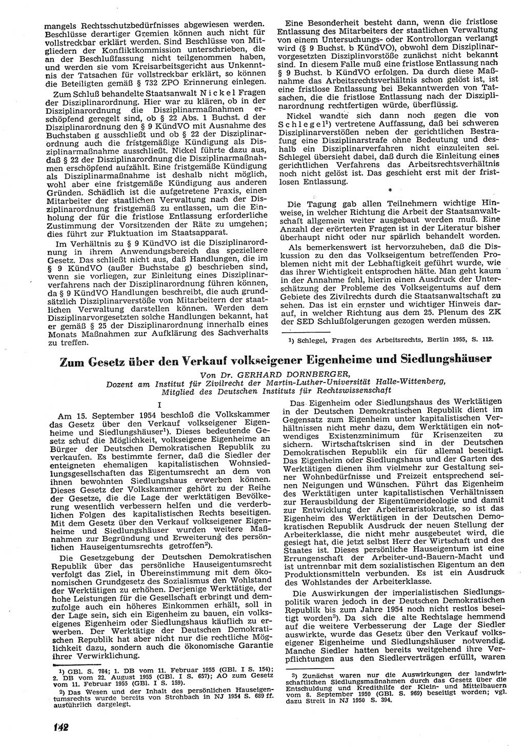 Neue Justiz (NJ), Zeitschrift für Recht und Rechtswissenschaft [Deutsche Demokratische Republik (DDR)], 10. Jahrgang 1956, Seite 142 (NJ DDR 1956, S. 142)