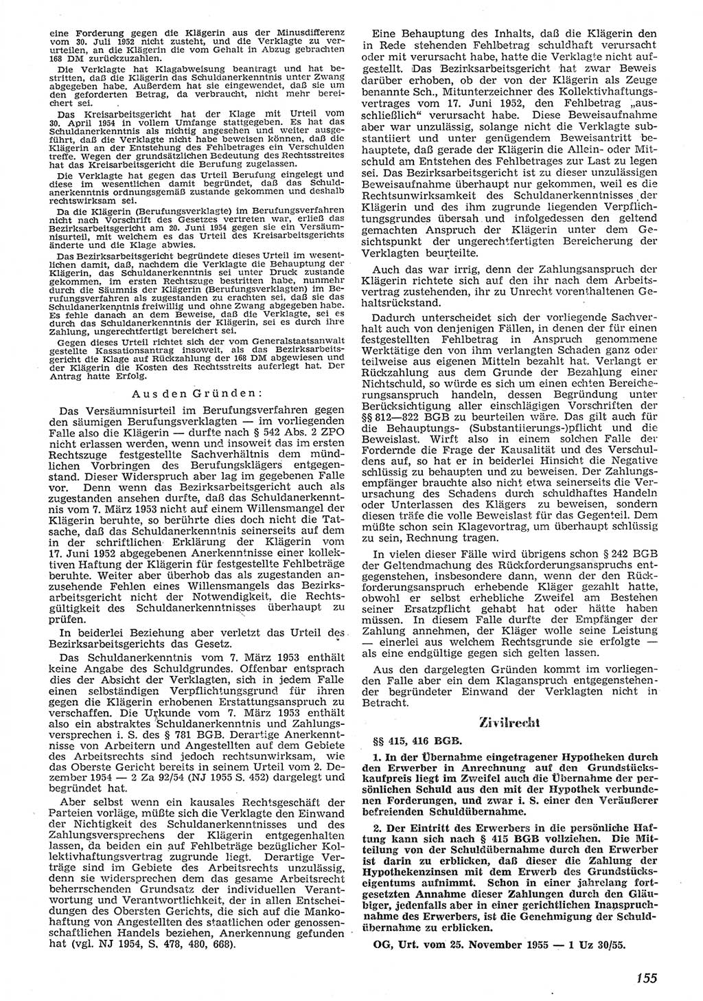 Neue Justiz (NJ), Zeitschrift für Recht und Rechtswissenschaft [Deutsche Demokratische Republik (DDR)], 10. Jahrgang 1956, Seite 155 (NJ DDR 1956, S. 155)