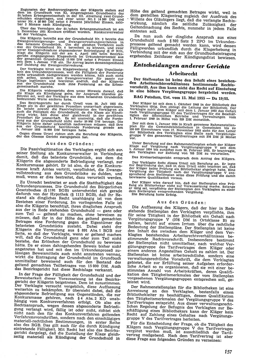 Neue Justiz (NJ), Zeitschrift für Recht und Rechtswissenschaft [Deutsche Demokratische Republik (DDR)], 10. Jahrgang 1956, Seite 157 (NJ DDR 1956, S. 157)