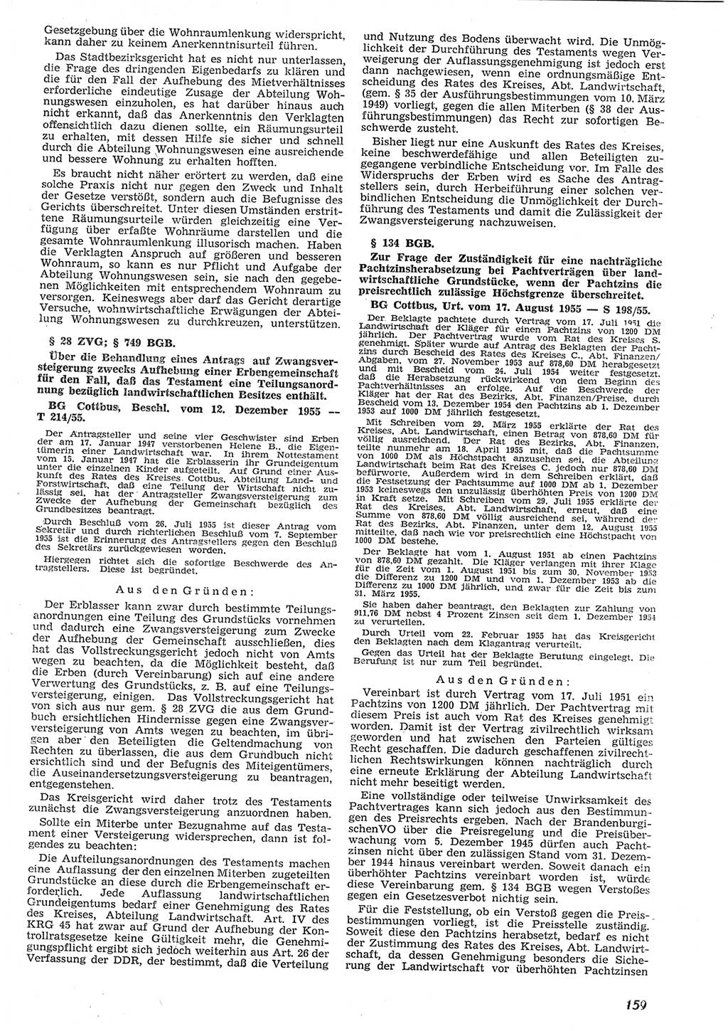 Neue Justiz (NJ), Zeitschrift für Recht und Rechtswissenschaft [Deutsche Demokratische Republik (DDR)], 10. Jahrgang 1956, Seite 159 (NJ DDR 1956, S. 159)