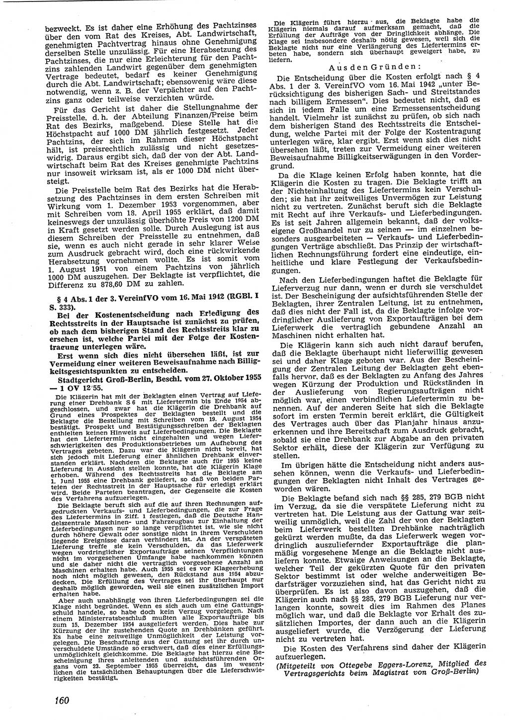 Neue Justiz (NJ), Zeitschrift für Recht und Rechtswissenschaft [Deutsche Demokratische Republik (DDR)], 10. Jahrgang 1956, Seite 160 (NJ DDR 1956, S. 160)