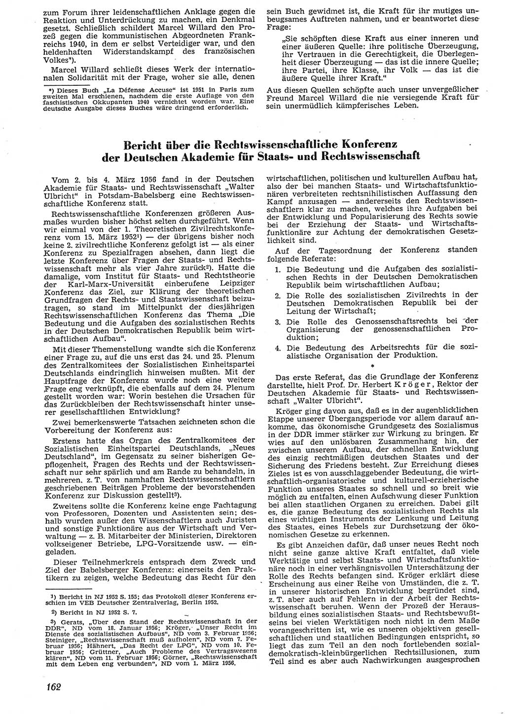 Neue Justiz (NJ), Zeitschrift für Recht und Rechtswissenschaft [Deutsche Demokratische Republik (DDR)], 10. Jahrgang 1956, Seite 162 (NJ DDR 1956, S. 162)