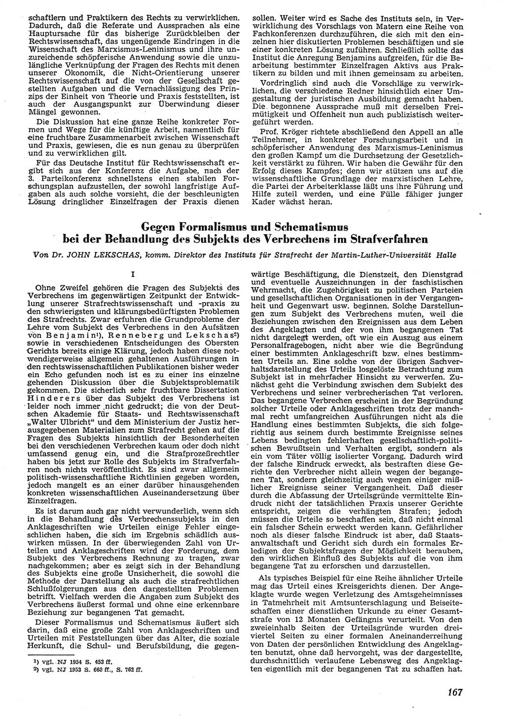 Neue Justiz (NJ), Zeitschrift für Recht und Rechtswissenschaft [Deutsche Demokratische Republik (DDR)], 10. Jahrgang 1956, Seite 167 (NJ DDR 1956, S. 167)