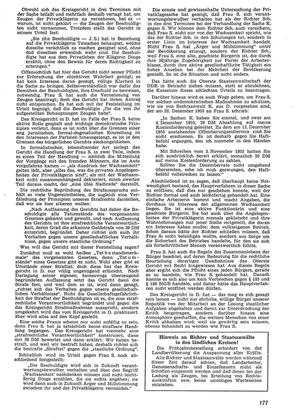Neue Justiz (NJ), Zeitschrift für Recht und Rechtswissenschaft [Deutsche Demokratische Republik (DDR)], 10. Jahrgang 1956, Seite 177 (NJ DDR 1956, S. 177)