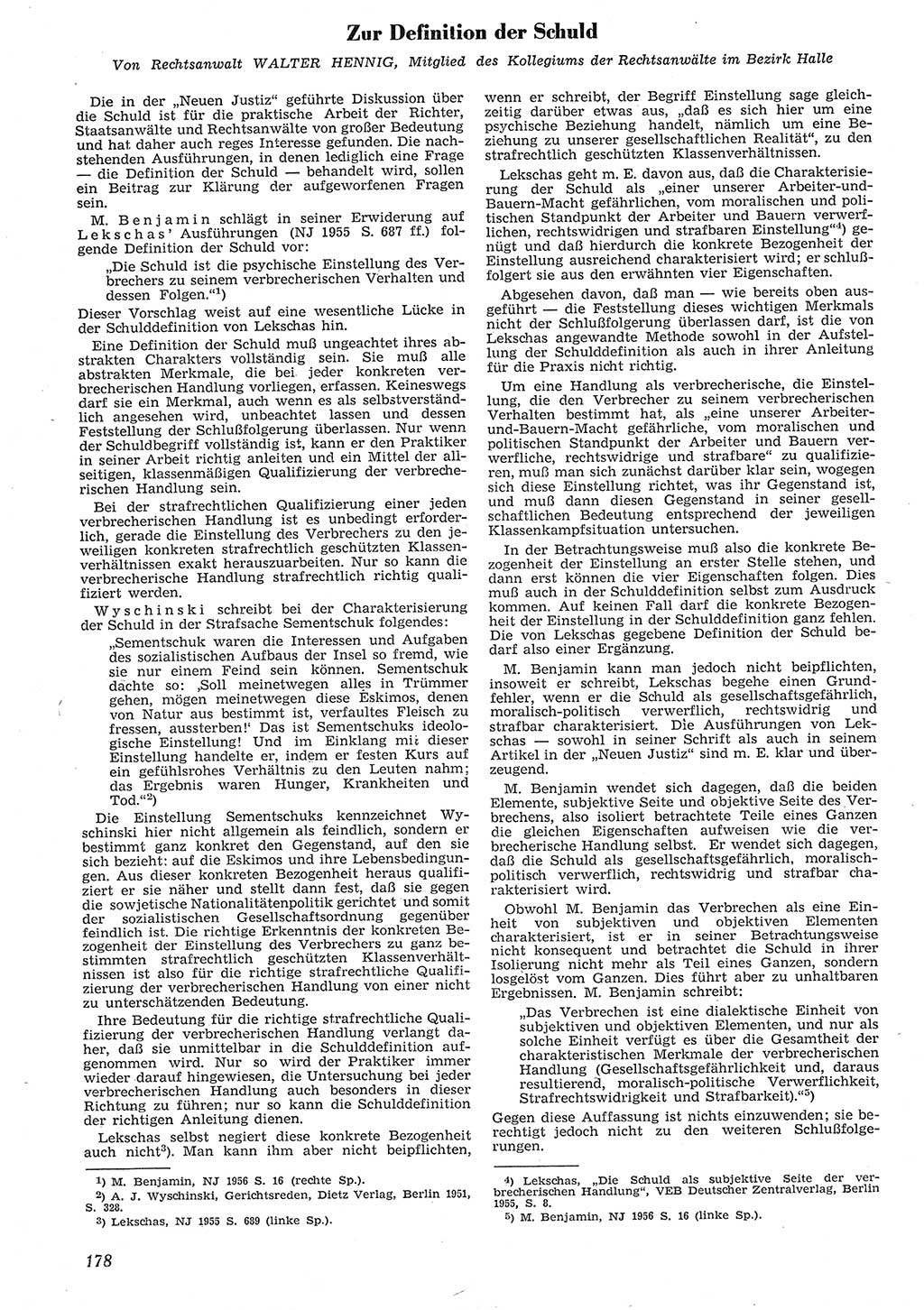 Neue Justiz (NJ), Zeitschrift für Recht und Rechtswissenschaft [Deutsche Demokratische Republik (DDR)], 10. Jahrgang 1956, Seite 178 (NJ DDR 1956, S. 178)