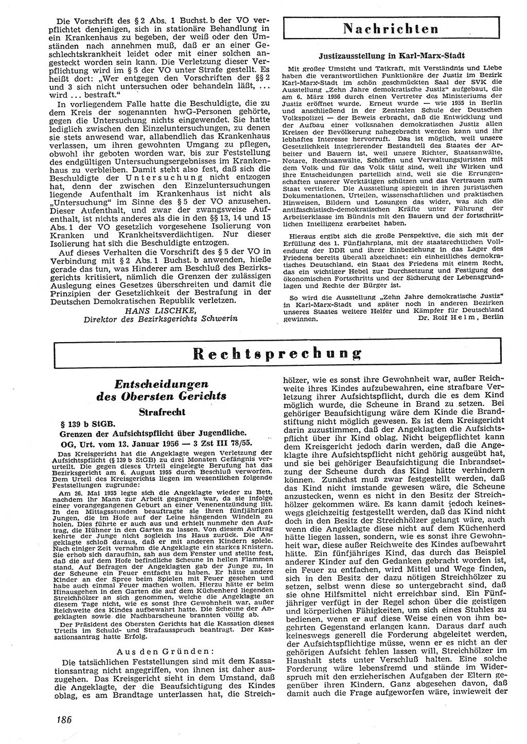 Neue Justiz (NJ), Zeitschrift für Recht und Rechtswissenschaft [Deutsche Demokratische Republik (DDR)], 10. Jahrgang 1956, Seite 186 (NJ DDR 1956, S. 186)