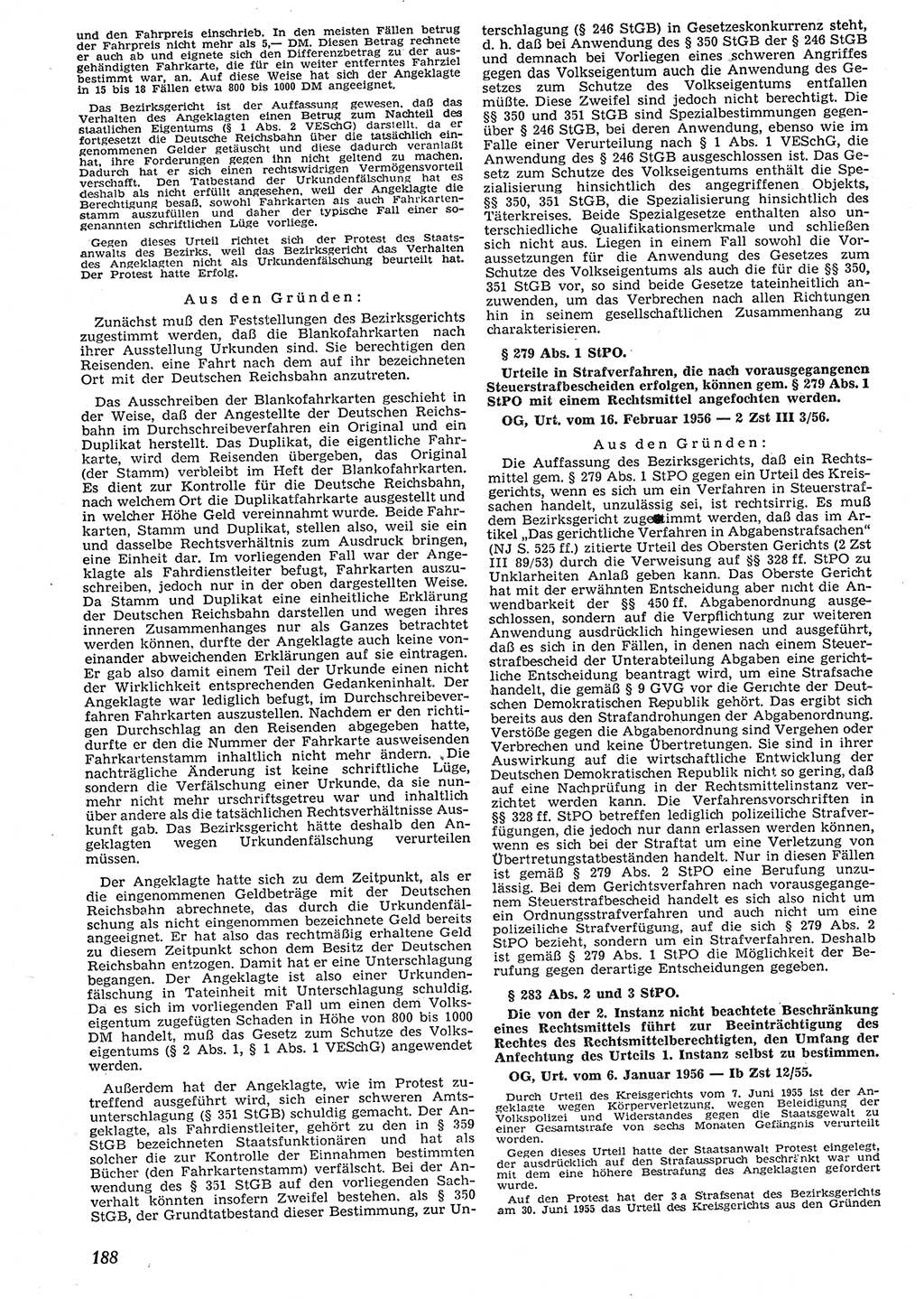 Neue Justiz (NJ), Zeitschrift für Recht und Rechtswissenschaft [Deutsche Demokratische Republik (DDR)], 10. Jahrgang 1956, Seite 188 (NJ DDR 1956, S. 188)