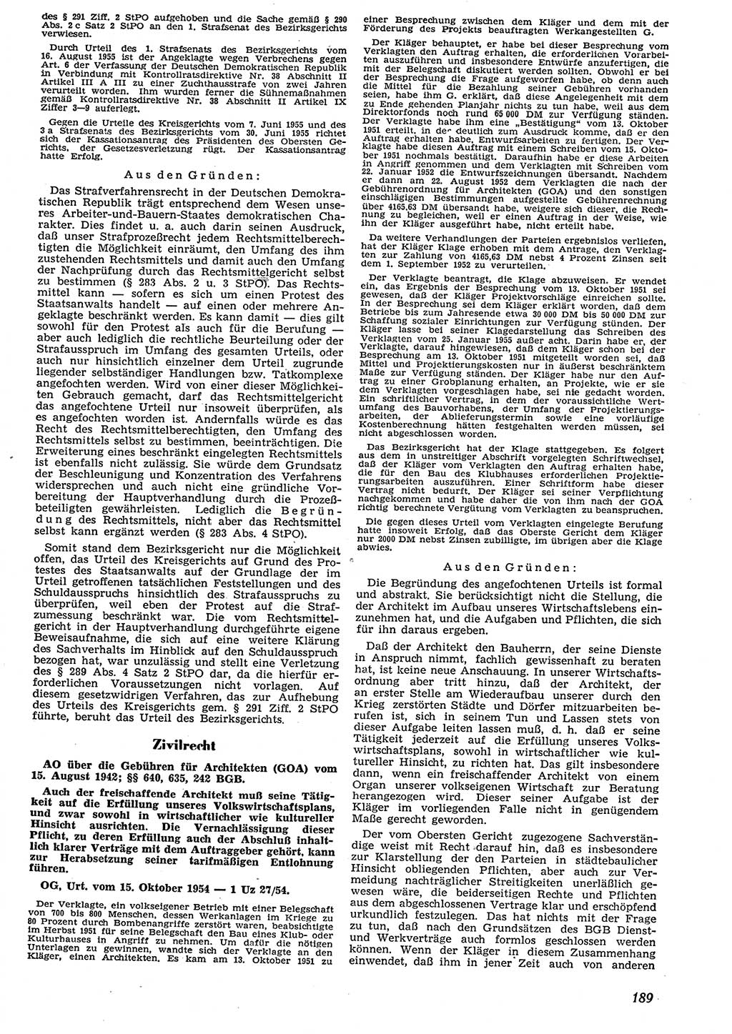Neue Justiz (NJ), Zeitschrift für Recht und Rechtswissenschaft [Deutsche Demokratische Republik (DDR)], 10. Jahrgang 1956, Seite 189 (NJ DDR 1956, S. 189)