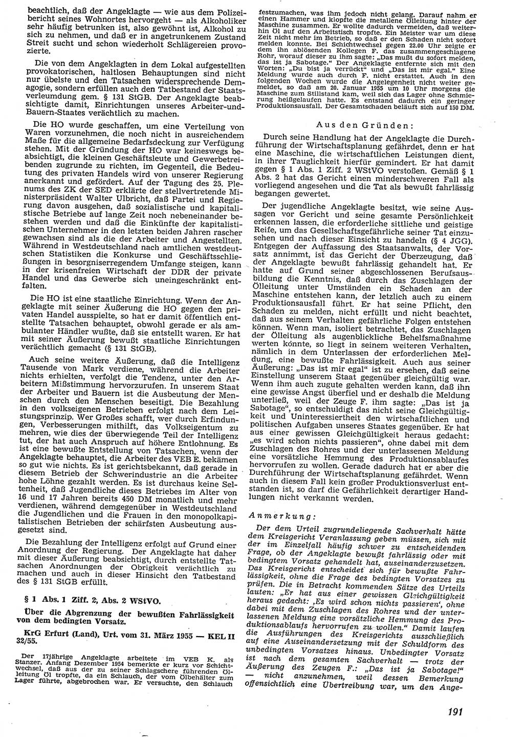 Neue Justiz (NJ), Zeitschrift für Recht und Rechtswissenschaft [Deutsche Demokratische Republik (DDR)], 10. Jahrgang 1956, Seite 191 (NJ DDR 1956, S. 191)
