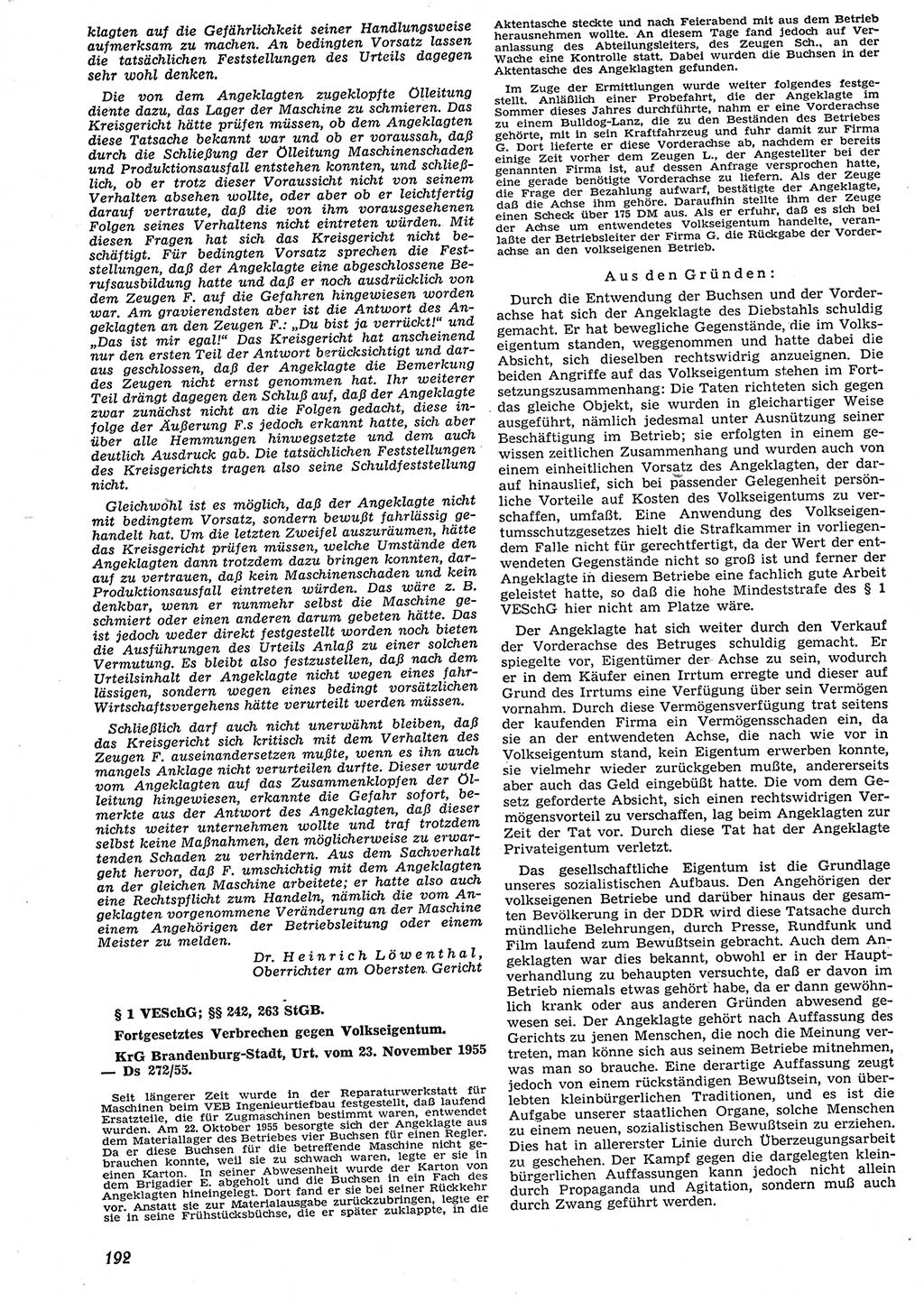Neue Justiz (NJ), Zeitschrift für Recht und Rechtswissenschaft [Deutsche Demokratische Republik (DDR)], 10. Jahrgang 1956, Seite 192 (NJ DDR 1956, S. 192)