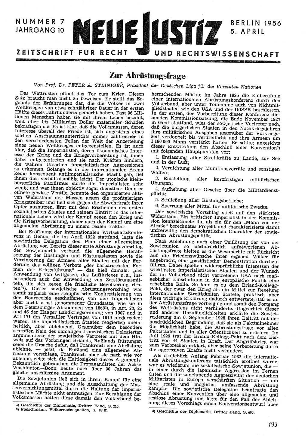 Neue Justiz (NJ), Zeitschrift für Recht und Rechtswissenschaft [Deutsche Demokratische Republik (DDR)], 10. Jahrgang 1956, Seite 193 (NJ DDR 1956, S. 193)