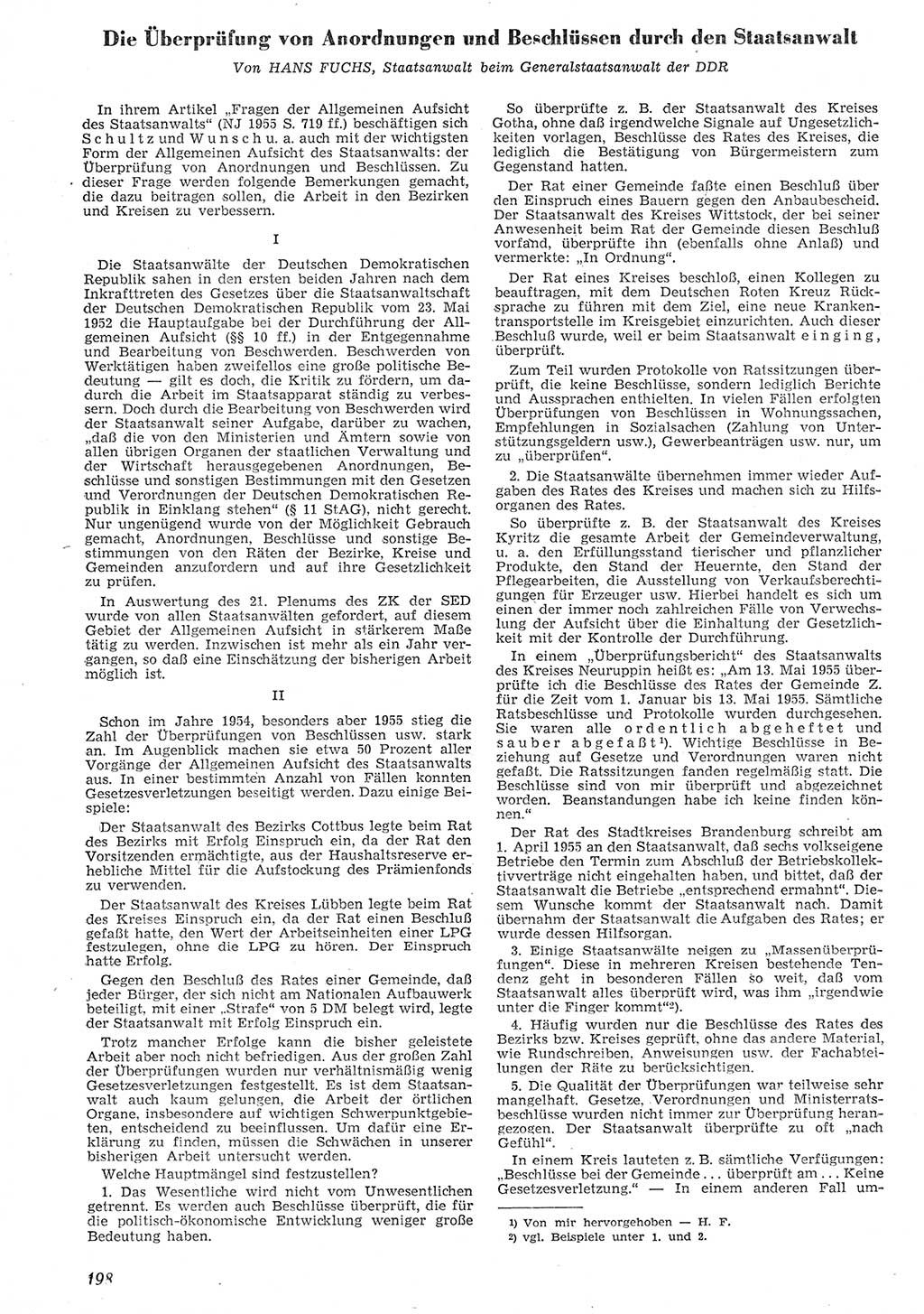 Neue Justiz (NJ), Zeitschrift für Recht und Rechtswissenschaft [Deutsche Demokratische Republik (DDR)], 10. Jahrgang 1956, Seite 198 (NJ DDR 1956, S. 198)