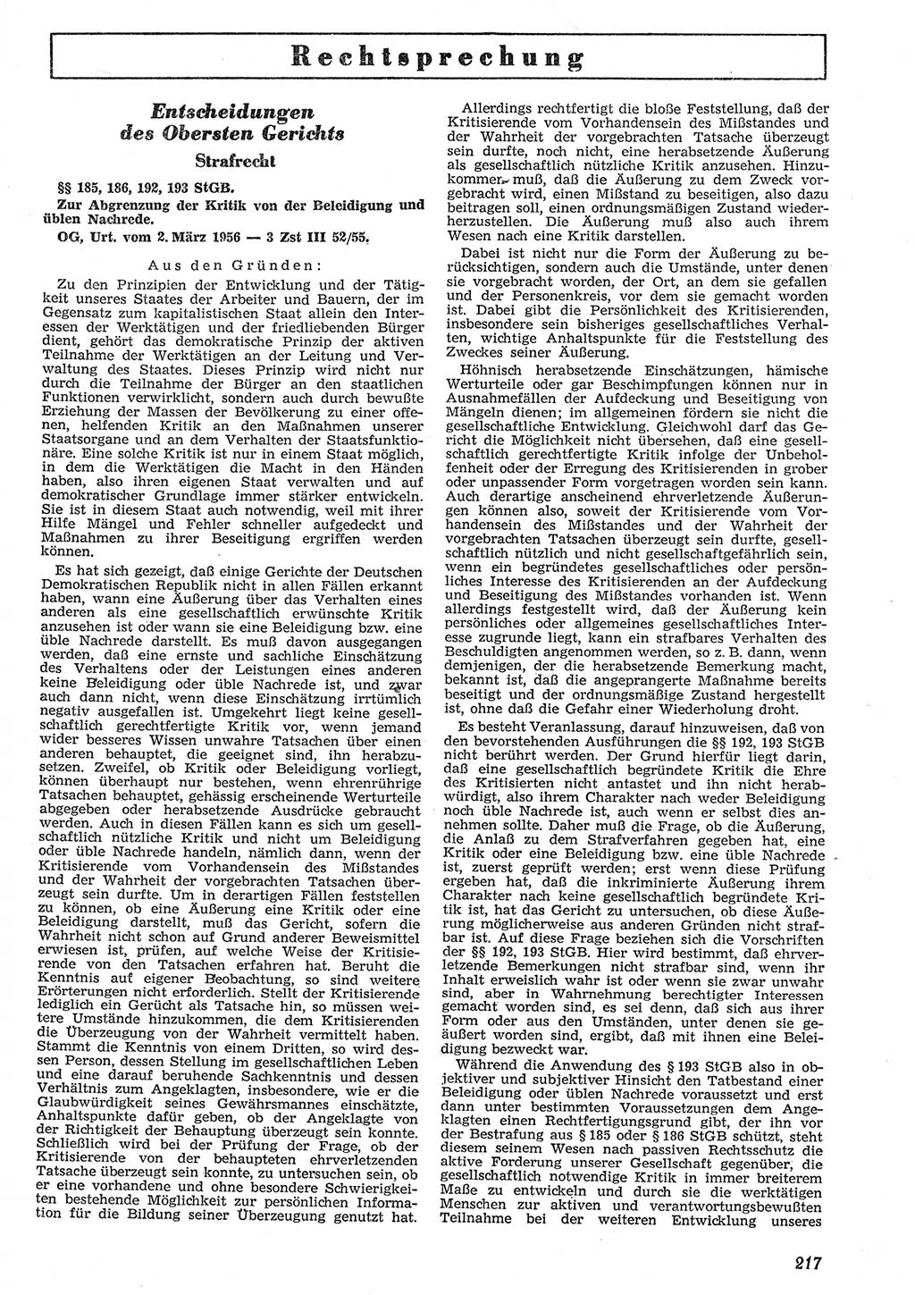 Neue Justiz (NJ), Zeitschrift für Recht und Rechtswissenschaft [Deutsche Demokratische Republik (DDR)], 10. Jahrgang 1956, Seite 217 (NJ DDR 1956, S. 217)
