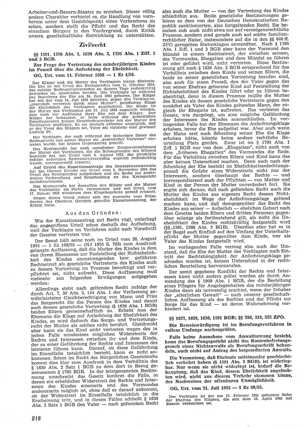 Neue Justiz (NJ), Zeitschrift für Recht und Rechtswissenschaft [Deutsche Demokratische Republik (DDR)], 10. Jahrgang 1956, Seite 218 (NJ DDR 1956, S. 218)