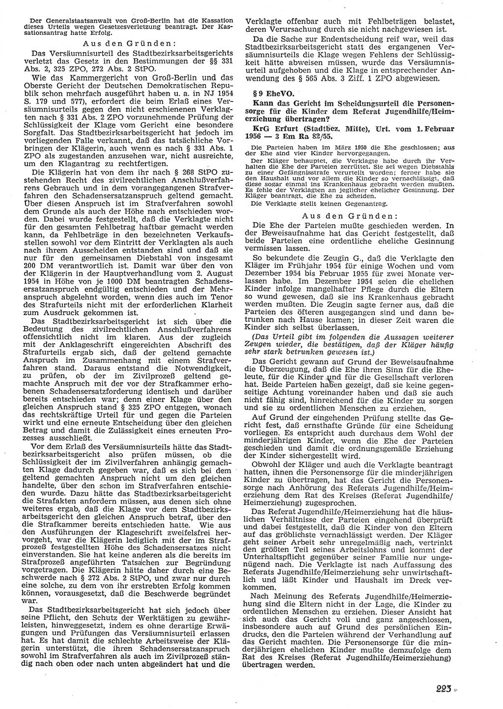 Neue Justiz (NJ), Zeitschrift für Recht und Rechtswissenschaft [Deutsche Demokratische Republik (DDR)], 10. Jahrgang 1956, Seite 223 (NJ DDR 1956, S. 223)