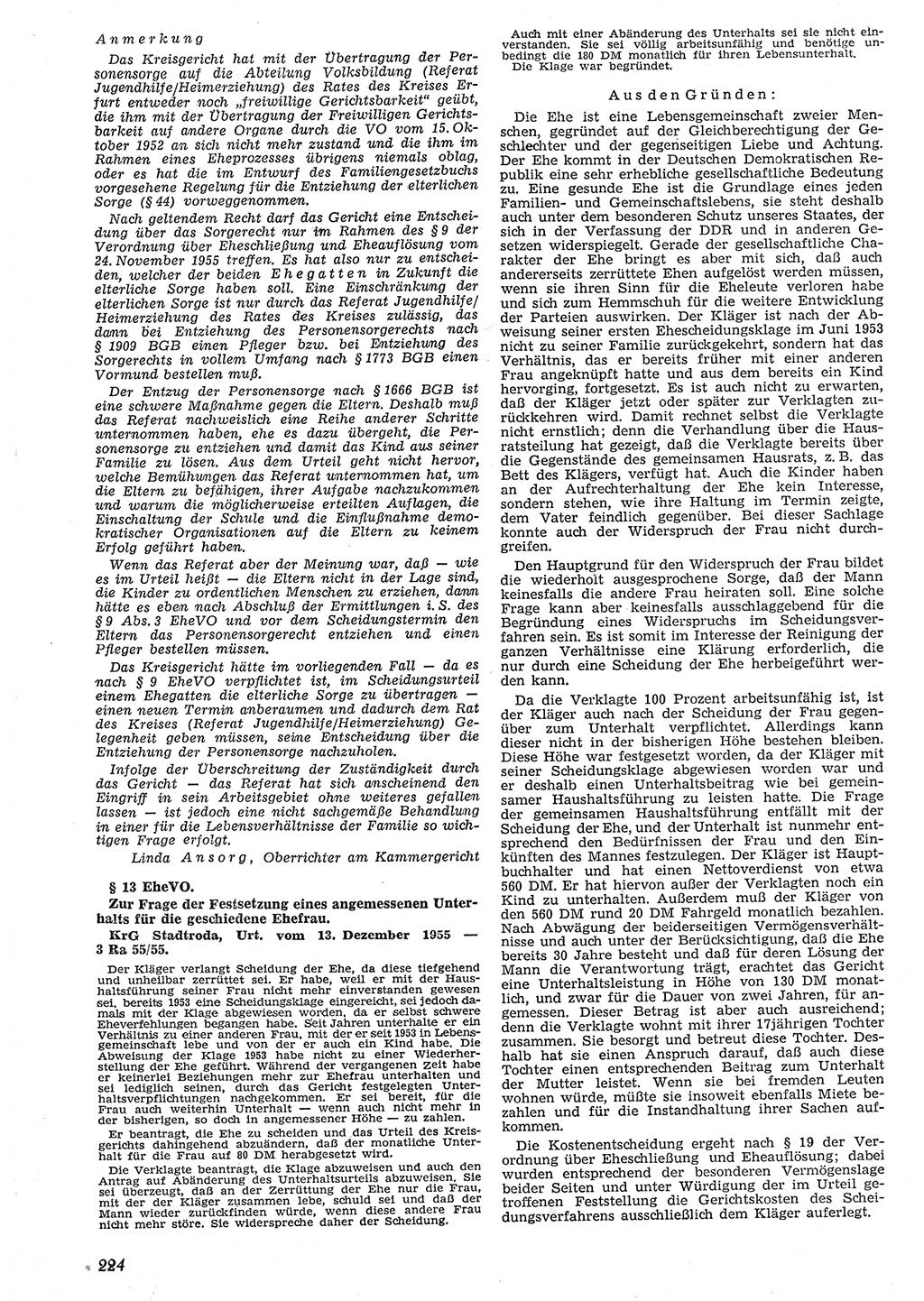 Neue Justiz (NJ), Zeitschrift für Recht und Rechtswissenschaft [Deutsche Demokratische Republik (DDR)], 10. Jahrgang 1956, Seite 224 (NJ DDR 1956, S. 224)