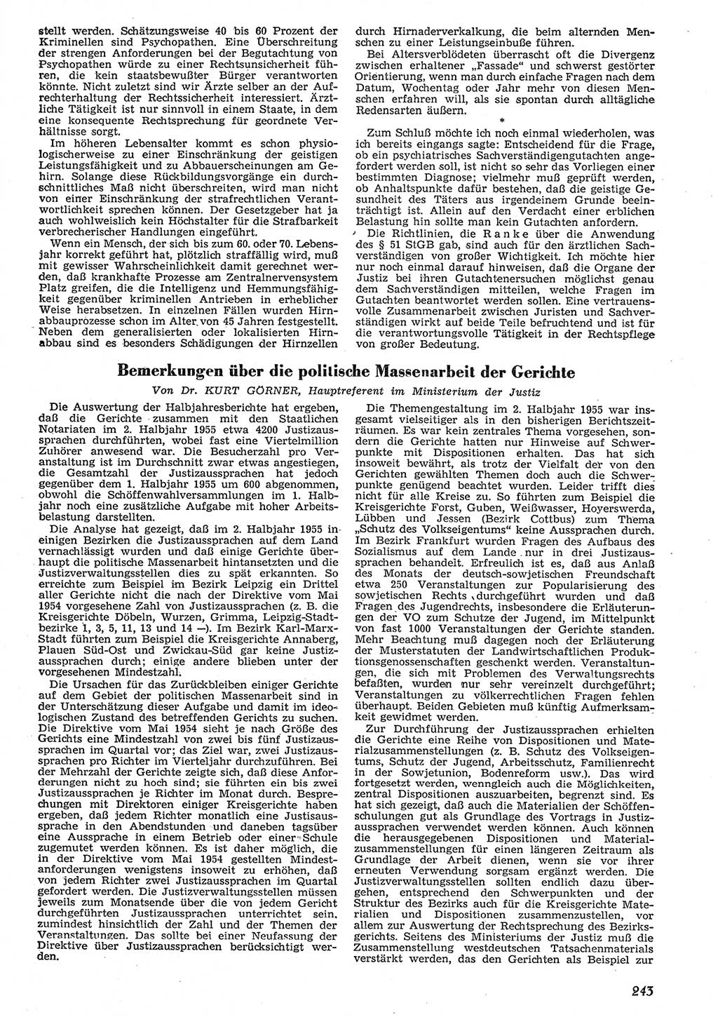 Neue Justiz (NJ), Zeitschrift für Recht und Rechtswissenschaft [Deutsche Demokratische Republik (DDR)], 10. Jahrgang 1956, Seite 243 (NJ DDR 1956, S. 243)