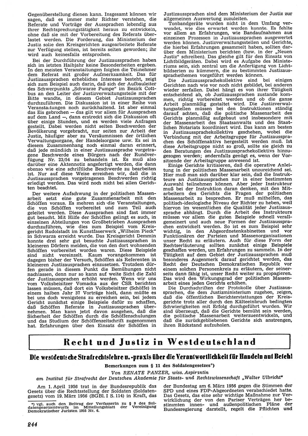 Neue Justiz (NJ), Zeitschrift für Recht und Rechtswissenschaft [Deutsche Demokratische Republik (DDR)], 10. Jahrgang 1956, Seite 244 (NJ DDR 1956, S. 244)