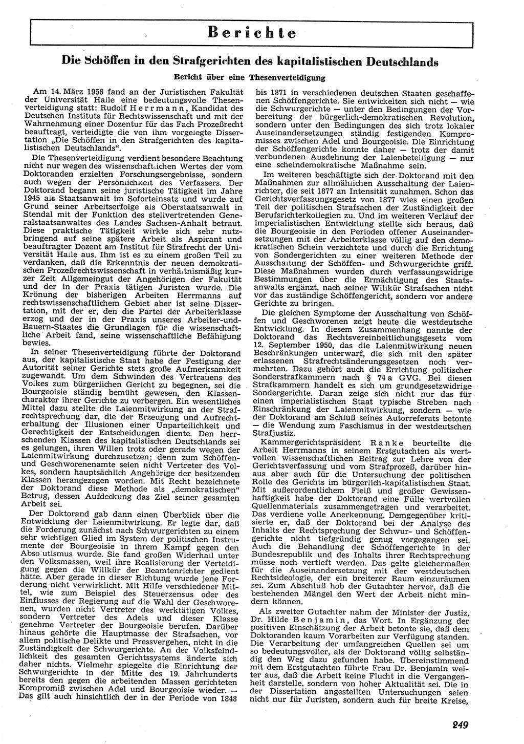 Neue Justiz (NJ), Zeitschrift für Recht und Rechtswissenschaft [Deutsche Demokratische Republik (DDR)], 10. Jahrgang 1956, Seite 249 (NJ DDR 1956, S. 249)