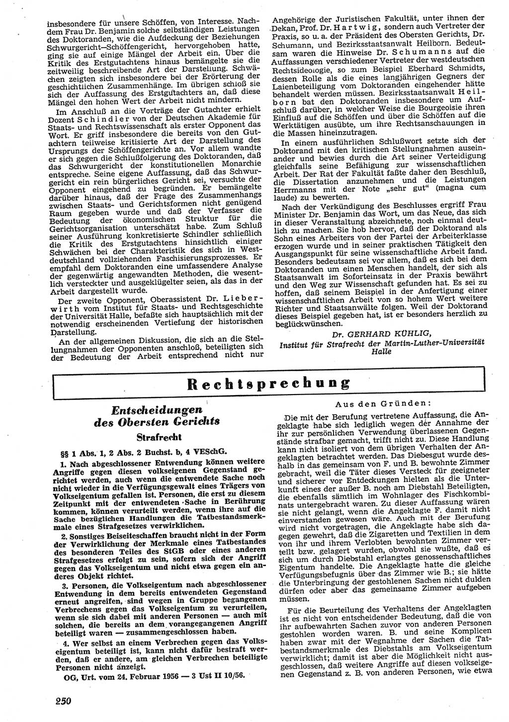 Neue Justiz (NJ), Zeitschrift für Recht und Rechtswissenschaft [Deutsche Demokratische Republik (DDR)], 10. Jahrgang 1956, Seite 250 (NJ DDR 1956, S. 250)