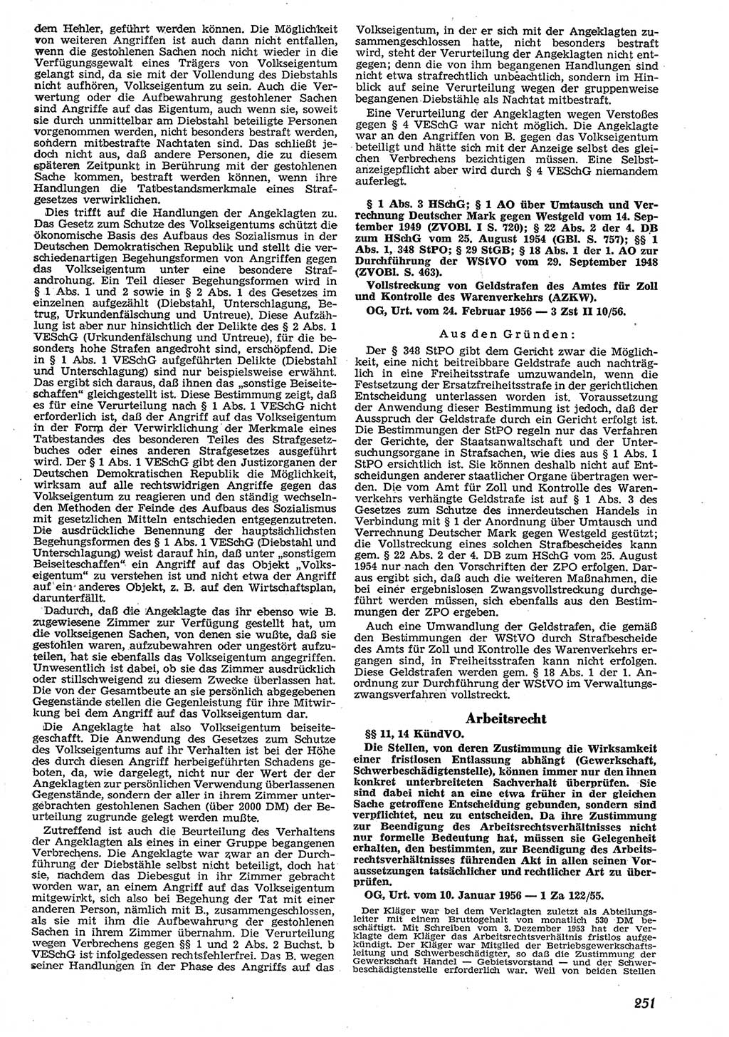 Neue Justiz (NJ), Zeitschrift für Recht und Rechtswissenschaft [Deutsche Demokratische Republik (DDR)], 10. Jahrgang 1956, Seite 251 (NJ DDR 1956, S. 251)