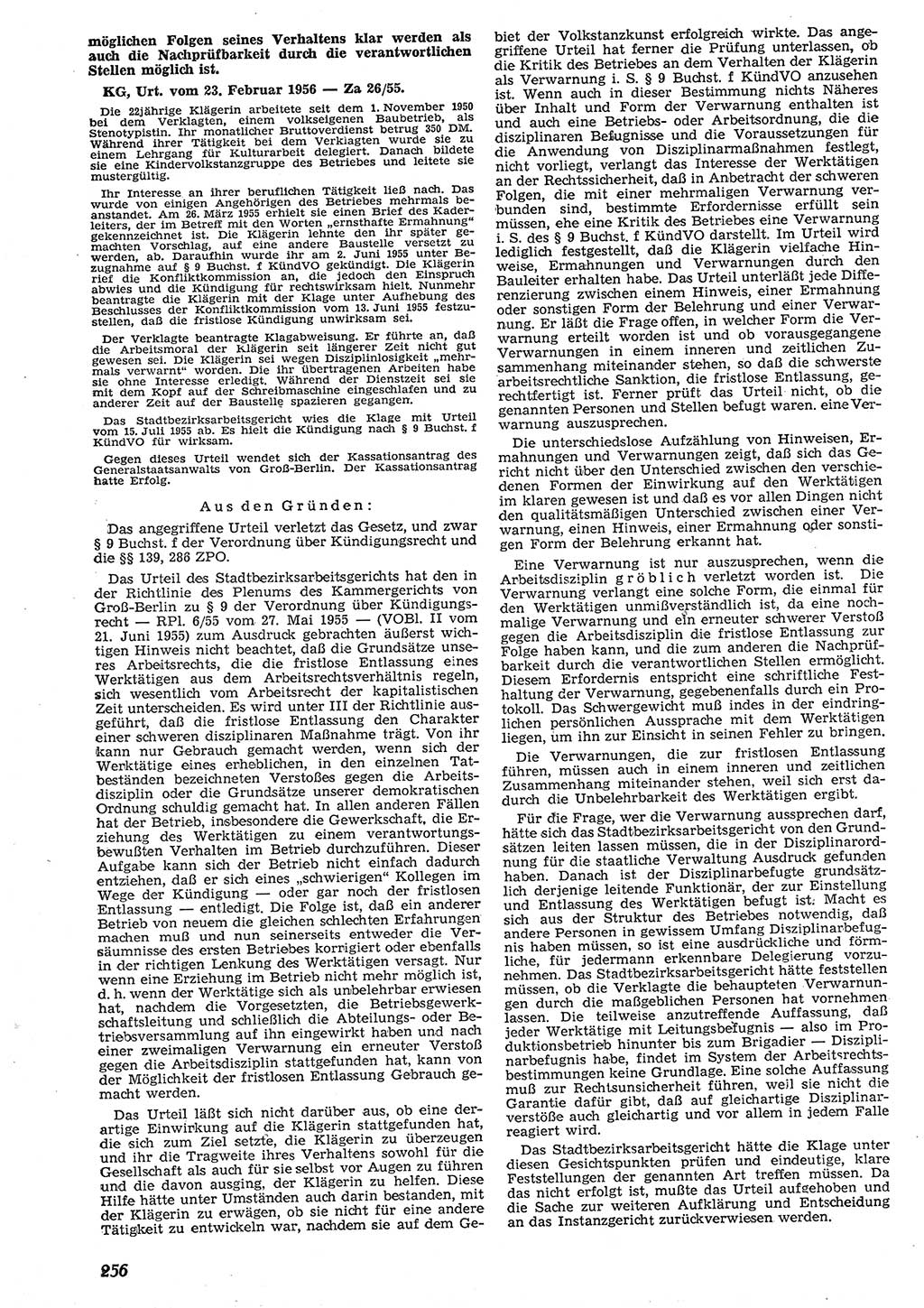 Neue Justiz (NJ), Zeitschrift für Recht und Rechtswissenschaft [Deutsche Demokratische Republik (DDR)], 10. Jahrgang 1956, Seite 256 (NJ DDR 1956, S. 256)