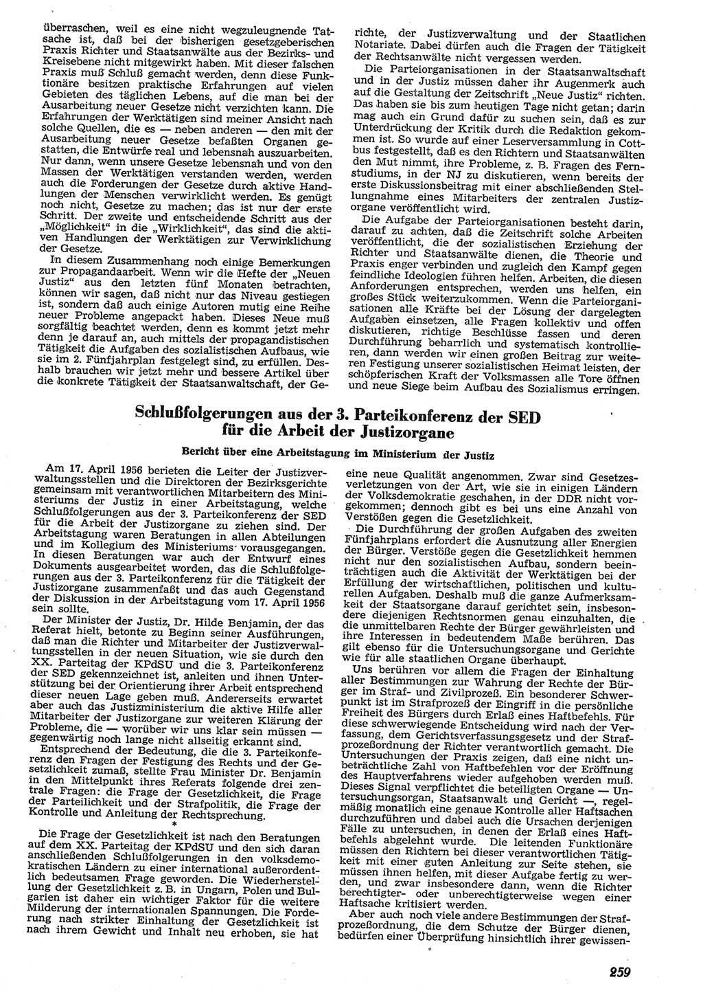 Neue Justiz (NJ), Zeitschrift für Recht und Rechtswissenschaft [Deutsche Demokratische Republik (DDR)], 10. Jahrgang 1956, Seite 259 (NJ DDR 1956, S. 259)