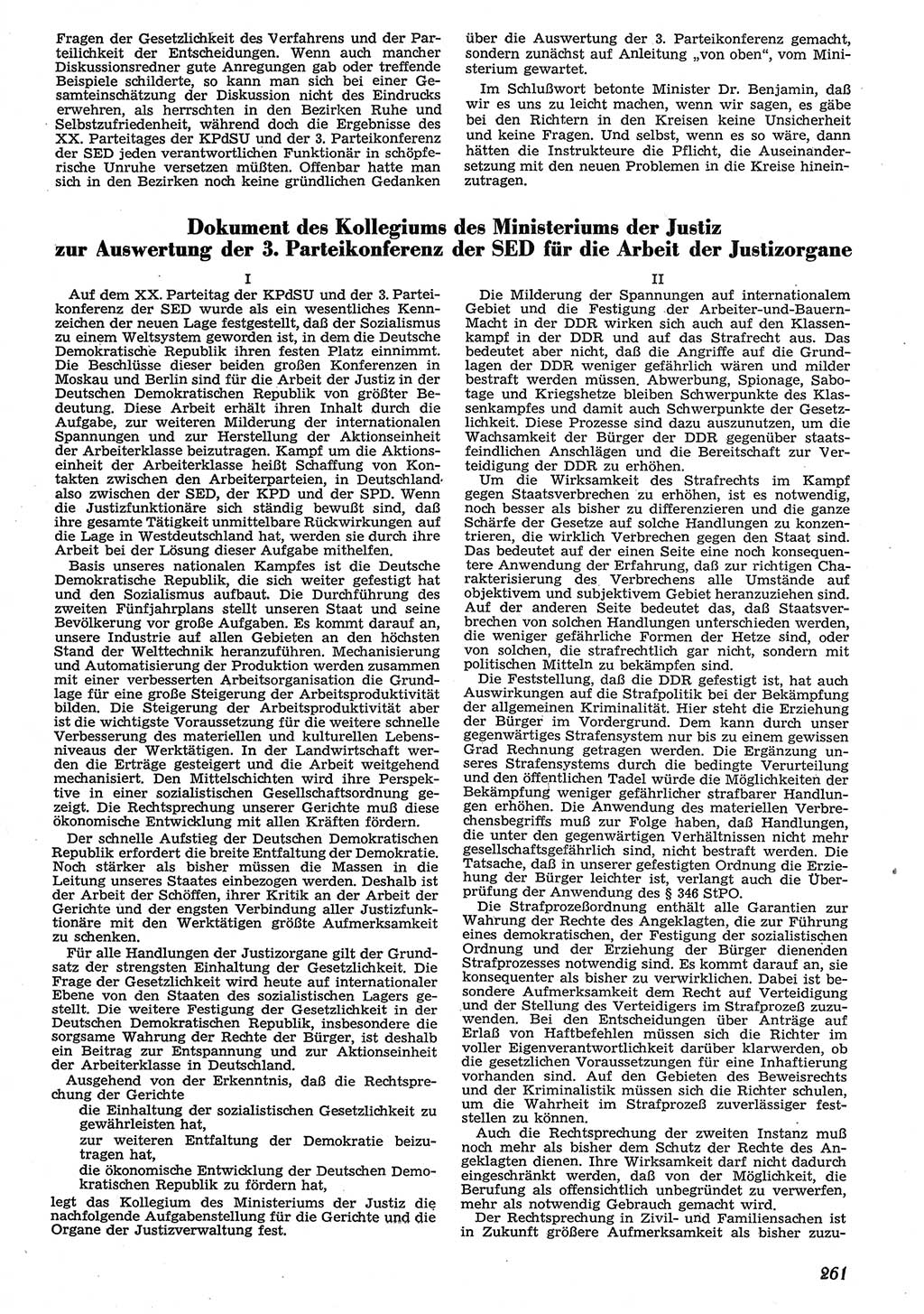 Neue Justiz (NJ), Zeitschrift für Recht und Rechtswissenschaft [Deutsche Demokratische Republik (DDR)], 10. Jahrgang 1956, Seite 261 (NJ DDR 1956, S. 261)