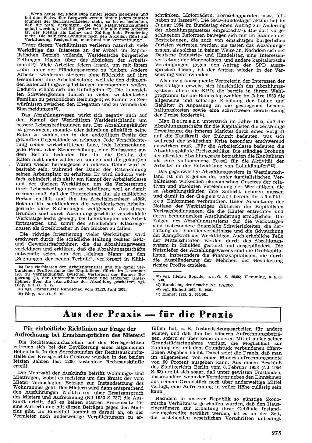 Neue Justiz (NJ), Zeitschrift für Recht und Rechtswissenschaft [Deutsche Demokratische Republik (DDR)], 10. Jahrgang 1956, Seite 275 (NJ DDR 1956, S. 275)