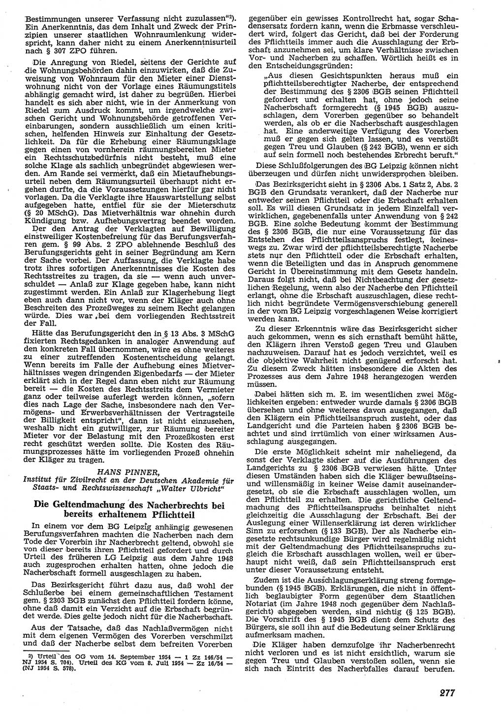 Neue Justiz (NJ), Zeitschrift für Recht und Rechtswissenschaft [Deutsche Demokratische Republik (DDR)], 10. Jahrgang 1956, Seite 277 (NJ DDR 1956, S. 277)