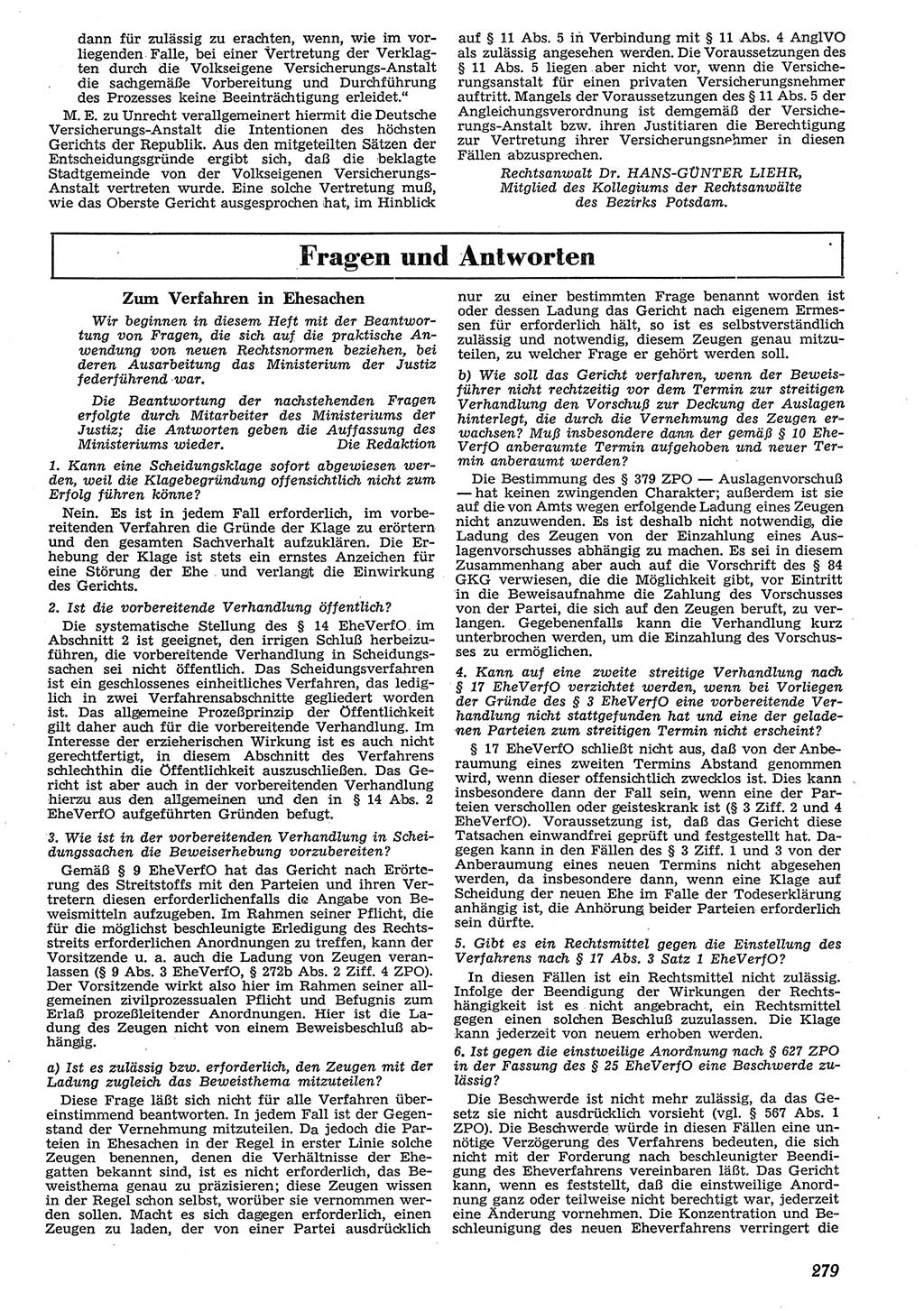 Neue Justiz (NJ), Zeitschrift für Recht und Rechtswissenschaft [Deutsche Demokratische Republik (DDR)], 10. Jahrgang 1956, Seite 279 (NJ DDR 1956, S. 279)