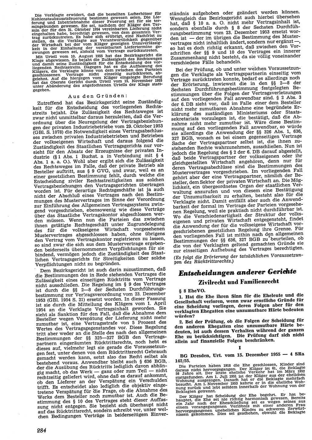 Neue Justiz (NJ), Zeitschrift für Recht und Rechtswissenschaft [Deutsche Demokratische Republik (DDR)], 10. Jahrgang 1956, Seite 284 (NJ DDR 1956, S. 284)