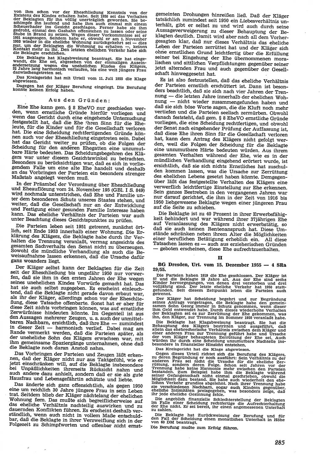 Neue Justiz (NJ), Zeitschrift für Recht und Rechtswissenschaft [Deutsche Demokratische Republik (DDR)], 10. Jahrgang 1956, Seite 285 (NJ DDR 1956, S. 285)