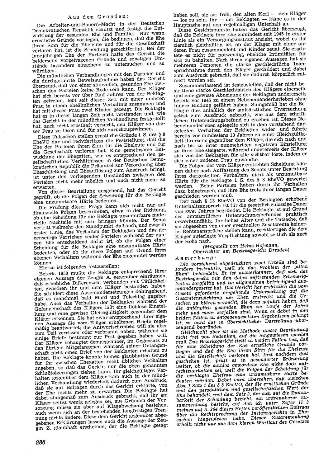 Neue Justiz (NJ), Zeitschrift für Recht und Rechtswissenschaft [Deutsche Demokratische Republik (DDR)], 10. Jahrgang 1956, Seite 286 (NJ DDR 1956, S. 286)