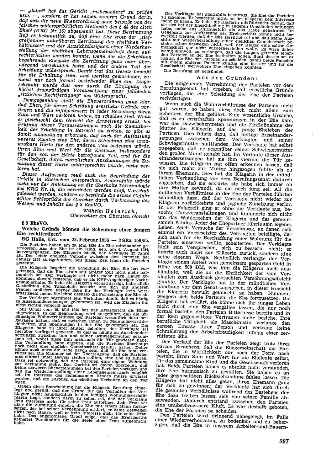 Neue Justiz (NJ), Zeitschrift für Recht und Rechtswissenschaft [Deutsche Demokratische Republik (DDR)], 10. Jahrgang 1956, Seite 287 (NJ DDR 1956, S. 287)