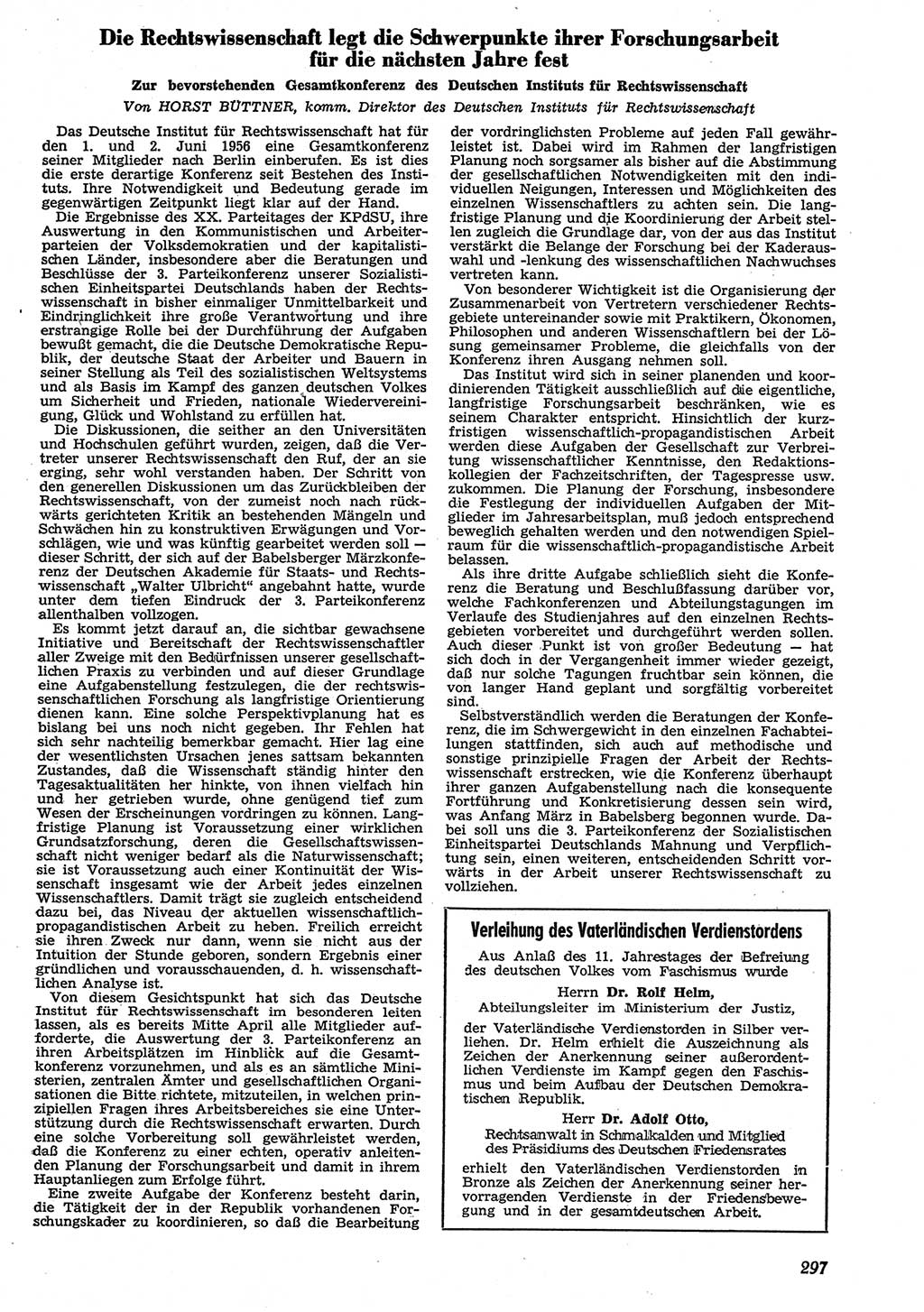 Neue Justiz (NJ), Zeitschrift für Recht und Rechtswissenschaft [Deutsche Demokratische Republik (DDR)], 10. Jahrgang 1956, Seite 297 (NJ DDR 1956, S. 297)