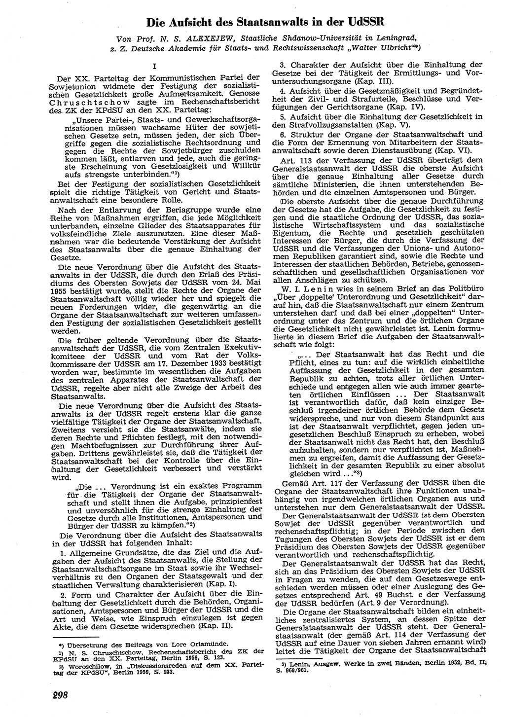 Neue Justiz (NJ), Zeitschrift für Recht und Rechtswissenschaft [Deutsche Demokratische Republik (DDR)], 10. Jahrgang 1956, Seite 298 (NJ DDR 1956, S. 298)