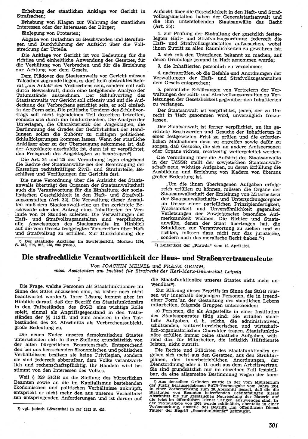 Neue Justiz (NJ), Zeitschrift für Recht und Rechtswissenschaft [Deutsche Demokratische Republik (DDR)], 10. Jahrgang 1956, Seite 301 (NJ DDR 1956, S. 301)