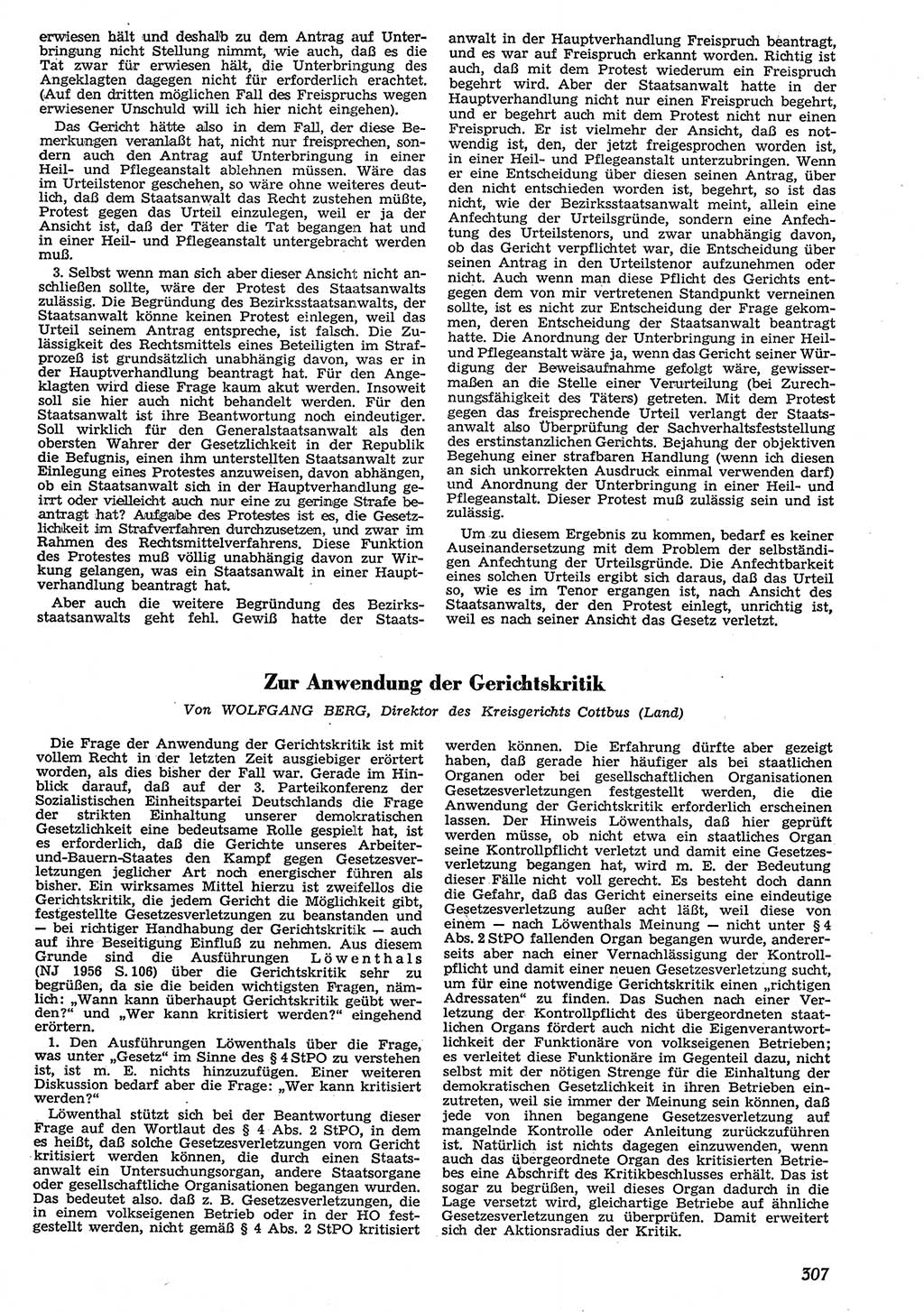 Neue Justiz (NJ), Zeitschrift für Recht und Rechtswissenschaft [Deutsche Demokratische Republik (DDR)], 10. Jahrgang 1956, Seite 307 (NJ DDR 1956, S. 307)