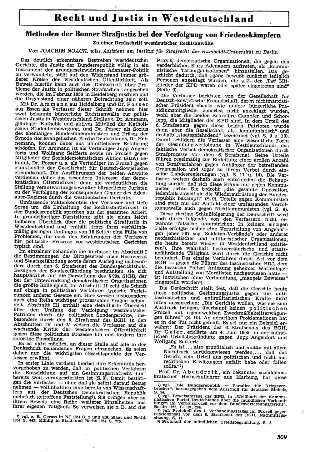 Neue Justiz (NJ), Zeitschrift für Recht und Rechtswissenschaft [Deutsche Demokratische Republik (DDR)], 10. Jahrgang 1956, Seite 309 (NJ DDR 1956, S. 309)